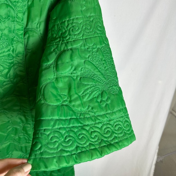 VINTAGE Unbranded Quilted Zip Front Robe Mandarin Collar Pockets, Green | Sz S/M - Picture 11 of 16